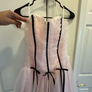 VINTAGE Jessica McClintock Pink Tulle Dress with Black Ribbon Detail